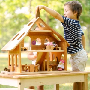 Cherry Wood Dollhouse (Three Story Dollhouse with Cherry and Maple Hardwood) - Made in USA