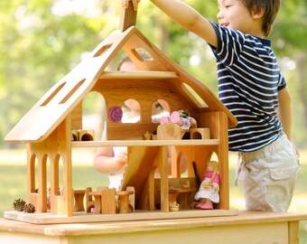 Cherry Wood Dollhouse (Three Story Dollhouse with Cherry and Maple Hardwood) USA