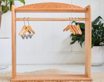 Cherry Wood Doll Garment Rack / Clothes Caddy - USA Made - Optional Hangers