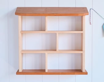 Curio Wall Shelf - House Design with Solid Cherry and Maple Wood or All Cherry - Made in USA - 17 x 18 x 5 inches