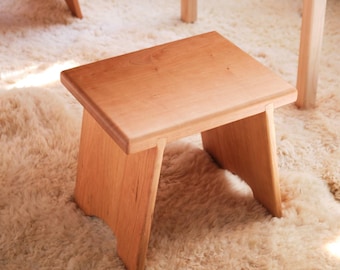 Large Wooden Cherry Step Stool - Bench 14 inches High - Solid Top