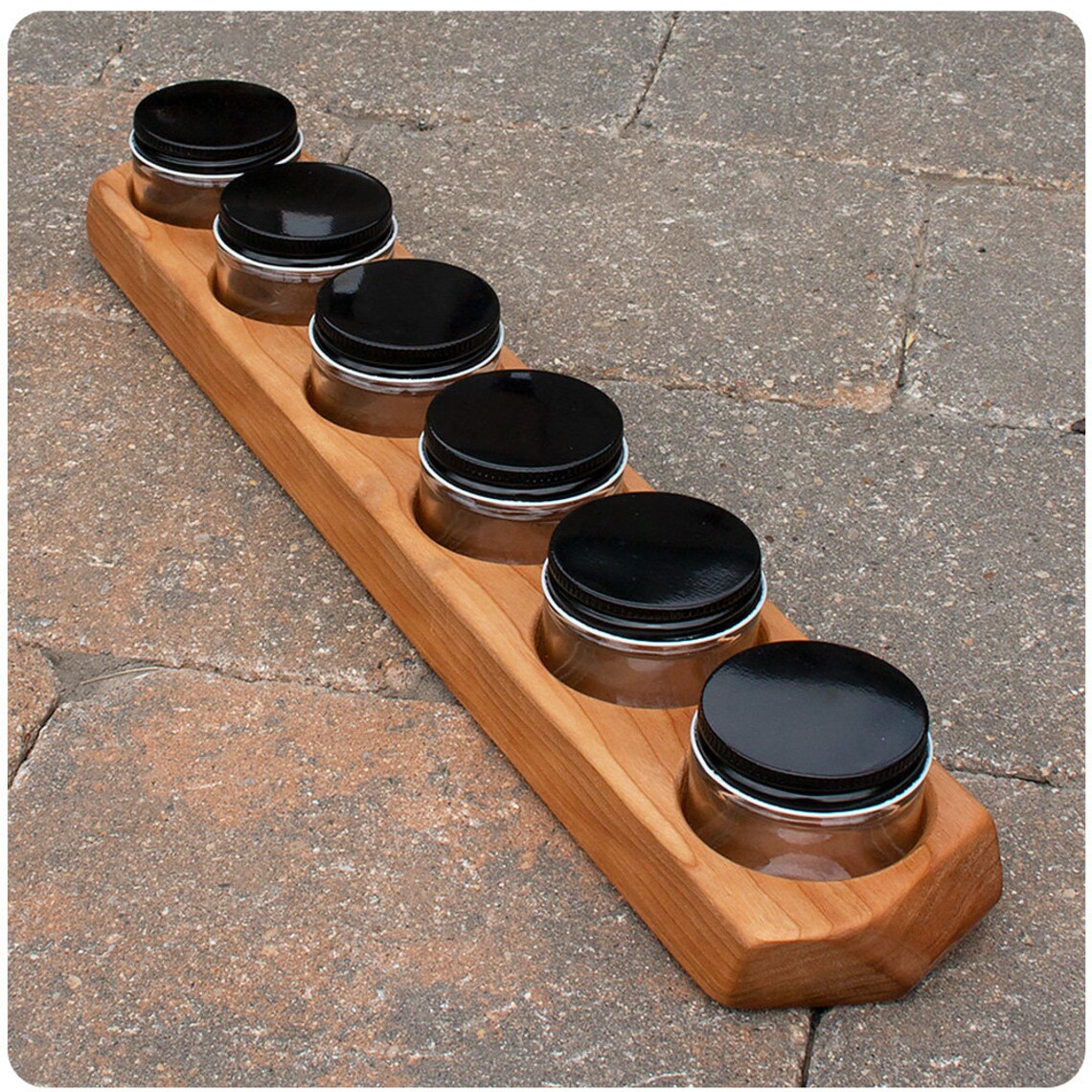 Cherry Wood 6 Jar Paint Holder With Jars & Lids Etsy