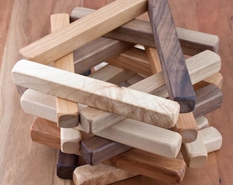 Tri-Color Wood Building Sticks 6 inch, Set of 18