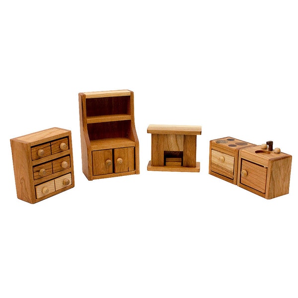 Cherry Wood Dollhouse 5 Piece Furniture Set