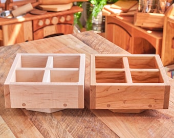 Cherry or Maple Wood Lazy Susan Caddy with Removable Dividers