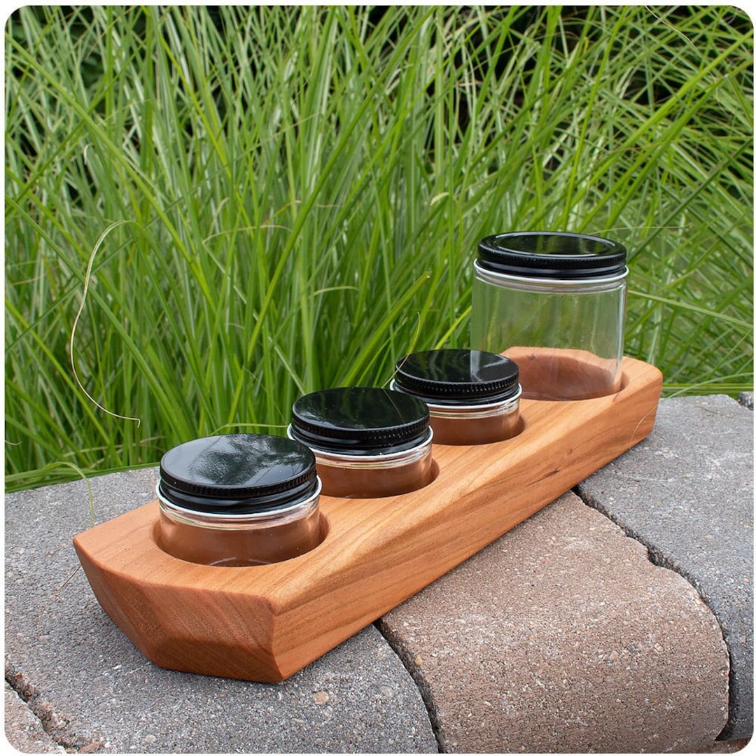Cherry Wood Paint Jar Holders 4, 6, or 7 Jar Holder With Glass Jars