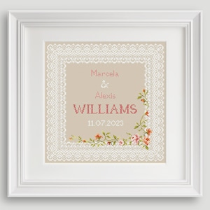 Wedding Cross Stitch Pattern - Personalized Cross Stitch Wedding - Cross Stitch Pattern Flowers - Wedding Mr & Mrs - PDF - INSTANT DOWNLOAD