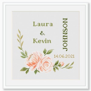 Wedding gift - Floral Cross Stitch Patterns - Wedding Cross Stitch Pattern - Personalized Cross Stitch -PDF - INSTANT DOWNLOAD