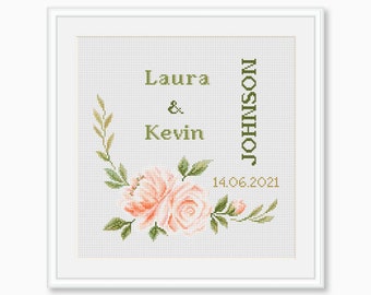 Wedding gift - Floral Cross Stitch Patterns - Wedding Cross Stitch Pattern - Personalized Cross Stitch -PDF - INSTANT DOWNLOAD