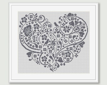 Heart Cross Stitch - Wedding Cross Stitch Pattern - Wedding Gift - Embroidery- PDF - INSTANT DOWNLOAD