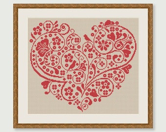 Embroidery- Heart Cross Stitch - Wedding Cross Stitch Pattern - Wedding Gift - PDF - INSTANT DOWNLOAD