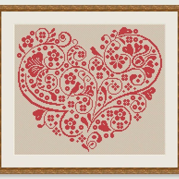 Embroidery- Heart Cross Stitch - Wedding Cross Stitch Pattern - Wedding Gift - PDF - INSTANT DOWNLOAD
