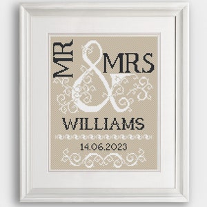 Wedding Cross Stitch Pattern - Mr & Mrs - Scheme for cross stitch- - Mr and Mrs Cross Stitch pattern Wedding - PDF - INSTANT DOWNLOAD