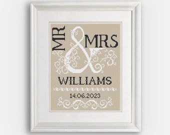 Wedding Cross Stitch Pattern - Mr & Mrs - Scheme for cross stitch- - Mr and Mrs Cross Stitch pattern Wedding - PDF - INSTANT DOWNLOAD