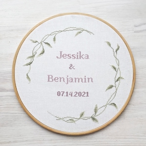 Custom Wedding Cross Stitch Pattern - Personalized Cross Stitch Patterns Wedding - Leaves Wedding Gift - PDF - INSTANT DOWNLOAD