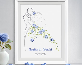 Sposi in blu - Schema per punto croce per matrimonio - Regalo di nozze - Formato PDF - DOWNLOAD IMMEDIATO