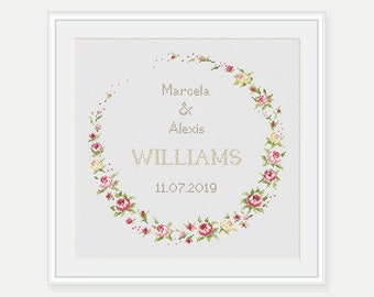 Wedding Cross Stitch Pattern - Rose Cross Stitch Pattern - Mr & Mrs- Wedding Gift - Scheme for Cross Stitch- PDF - INSTANT DOWNLOAD