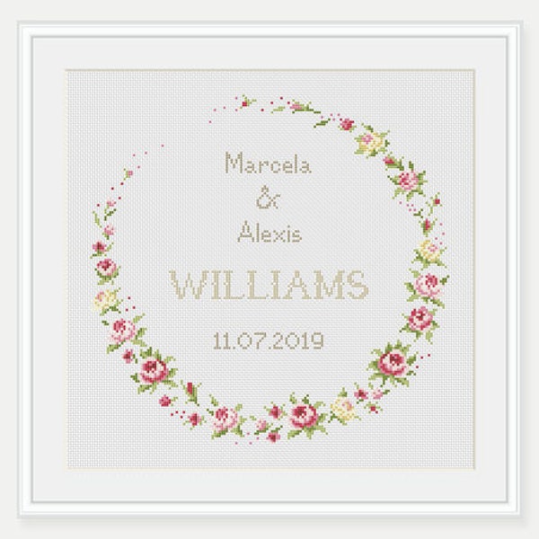 Wedding Cross Stitch Pattern - Rose Cross Stitch Pattern - Mr & Mrs- Wedding Gift - Scheme for Cross Stitch- PDF - INSTANT DOWNLOAD