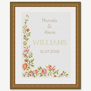 Wedding Cross Stitch Pattern- Rose Cross Stitch Pattern Wedding - Mr & Mrs Wedding - Personalized Cross Stitch Wedding- PDF-INSTANT DOWNLOAD