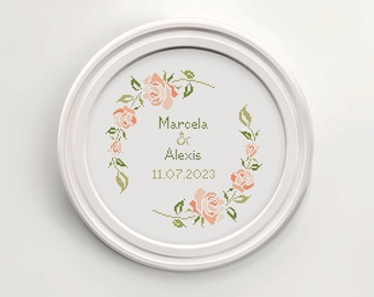 Flowers Cross Stitch - Cross Stitch Pattern - Wedding Cross Stitch Pattern - Peach Wedding Gift - PDF Format- INSTANT DOWNLOAD