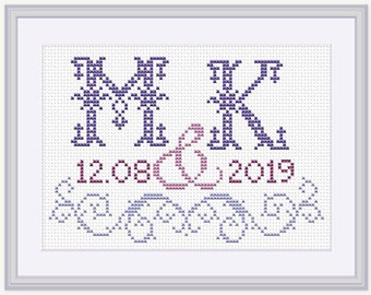 Cross stitch pattern - Monogram- Customisable Wedding Cross Stitch Pattern - Wedding Gift - Embroidery- PDF - INSTANT DOWNLOAD