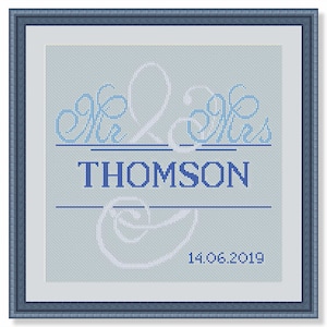 Wedding Cross Stitch Pattern - Cross Stitch Mr & Mrs - Wedding Gift - Personalized Cross Stitch Wedding - PDF - INSTANT DOWNLOAD