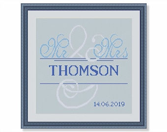 Patrón de punto de cruz para bodas - Sr. y Sra. en punto de cruz - Regalo de boda - Boda personalizada en punto de cruz - PDF - DESCARGA INSTANTÁNEA