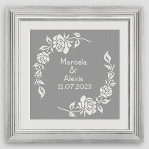 Patrón Punto de Cruz Rosas - Patrón Punto de Cruz Boda - Punto de Cruz Flores - Regalo de Boda - Formato PDF - DESCARGA INSTANTE