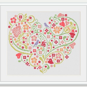 Scheme for cross stitch - Wedding Cross Stitch Pattern - Heart Cross Stitch- Wedding Gift - Embroidery- PDF - INSTANT DOWNLOAD