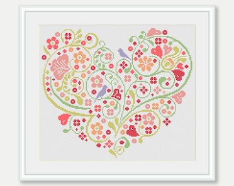 Scheme for cross stitch - Wedding Cross Stitch Pattern - Heart Cross Stitch- Wedding Gift - Embroidery- PDF - INSTANT DOWNLOAD