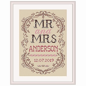 Mr & Mrs Cross Stitch Pattern - Wedding Gift - Wedding Cross Stitch - Embroidery - Personalised - PDF - INSTANT DOWNLOAD