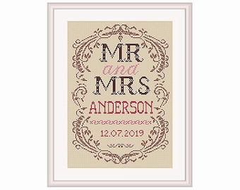 Patrón de punto de cruz para Sr. y Sra. - Regalo de boda - Punto de cruz para bodas - Bordado - Personalizado - PDF - DESCARGA INSTANTÁNEA