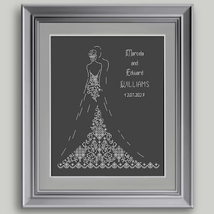 Wedding  Blackwork Embroidery Pattern - Bride and Groom Blackwork Cross Stitch Pattern - Wedding Gift - PDF Format - INSTANT DOWNLOAD