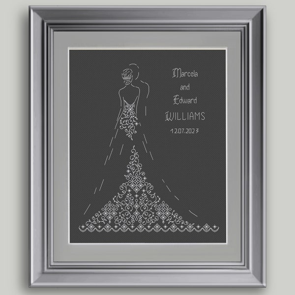 Wedding  Blackwork Embroidery Pattern - Bride and Groom Blackwork Cross Stitch Pattern - Wedding Gift - PDF Format - INSTANT DOWNLOAD