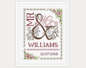 Wedding Cross Stitch Pattern - Gift for couple - Mr & Mrs- Cross Stitch Wedding - Embroidery- PDF - INSTANT DOWNLOAD