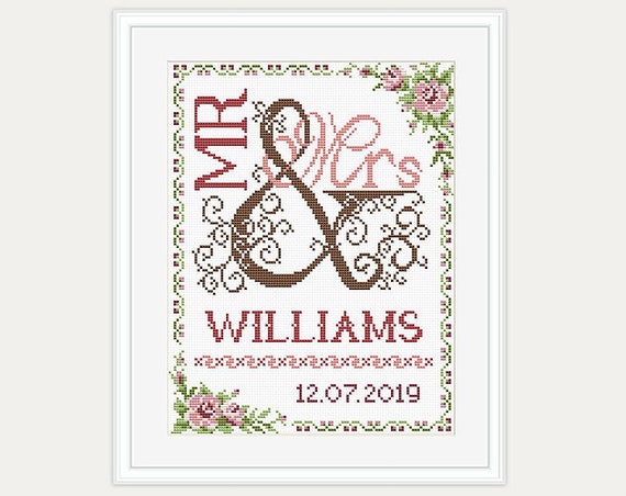 Wedding Cross Stitch Pattern Gift For Couple Mr Mrs Etsy
