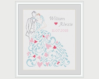 Wedding Cross Stitch Pattern - Wedding Gift - Blue Wedding - Wedding Mr & Mrs Cross Stitch Pattern - PDF - INSTANT DOWNLOAD