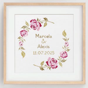 Schema punto croce matrimonio - Schema punto croce rose - Punto croce fiori - Regalo di nozze - Formato PDF - DOWNLOAD immediato