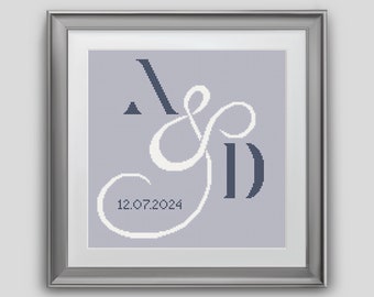 Wedding Monogram Cross Stitch - MonogramCross Stitch Pattern - Gift Cross Stitch Pattern - PDF Format- INSTANT DOWNLOAD