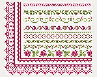 Flower Frame Cross Stitch Pattern, Border Cross Stitch Pattern 