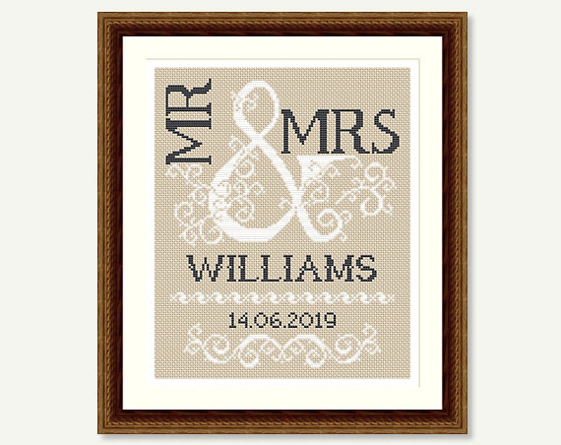 Wedding Cross Stitch Pattern Mr & Mrs Scheme for Cross Etsy