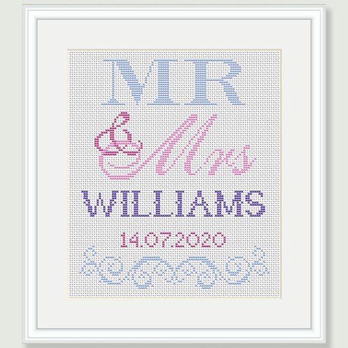 Mr & Mrs Wedding Cross Stitch Pattern Wedding Gift Cross - Etsy