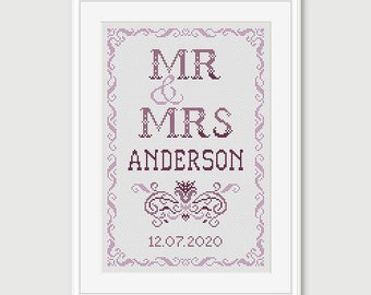 Patrón de punto de cruz para boda de Sr. y Sra. - Regalo de boda - Patrón de punto de cruz para bodas - PDF - DESCARGA INSTANTÁNEA