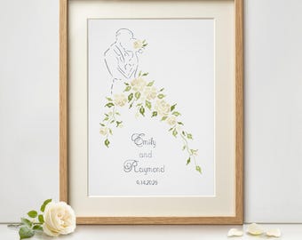 Wedding Cross Stitch Ivory  Wedding Gift Bride and Groom Roses Cross Stitch Pattern - PDF Format - INSTANT DOWNLOAD