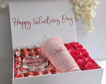 Caja de regalo romántica personalizada / Docena de rosas rojas / Esposa Novia Prometida Regalo romántico / Flores y chocolate / Marco de fotos de copa fría