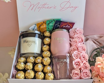 Personalised Mother's Day Gift Box | Mama and Mini Cold Cup Set | Mum Nan Mummy Hamper Present | Flowers & Chocolate | Mamma and Me Set