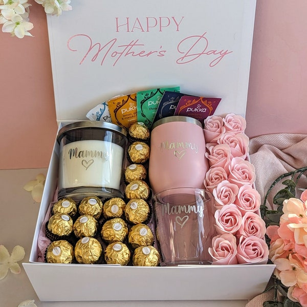 Personalised Mother's Day Gift Box | Mama and Mini Cold Cup Set | Mum Nan Mummy Hamper Present | Flowers & Chocolate | Mamma and Me Set