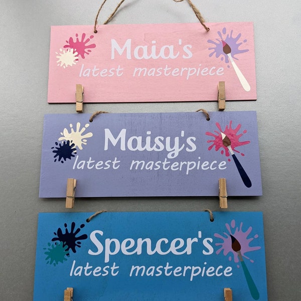 Personalised Kids Artwork Display | Children's Drawing Plaque | Child's Painting | School Artwork Board | Peg Hanging Sign | School Display