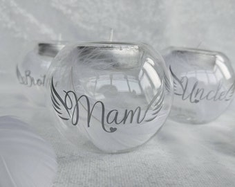 Personalised Memory Tea Light Holder | Feather Memory Gift | In Loving Memory | Memorial Candle |  Loved one | Memory candle | Condolence