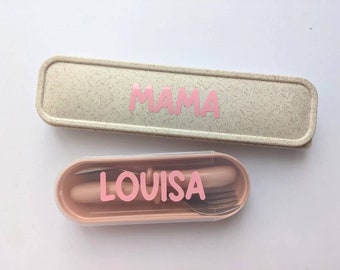 Personalised Baby Reusable Travel Cutlery Set | Eco Friendly | Work / School Lunch | Mama and Me | Weaning Custom Baby Fork and Spoon Set